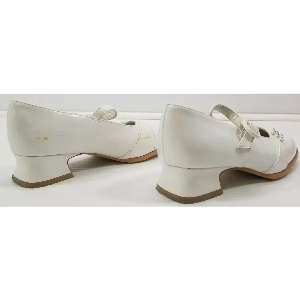 *D) Vintage Superstar Kid Girl's White Low Heel Strap Shoes 13